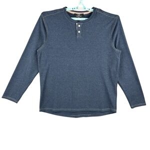 Magaschoni Men's Henley Shirt Size XL Dusk Blue Long Sleeve Contrast Stitch NWT